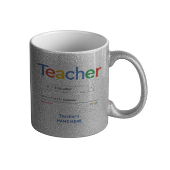 Searching for Best Teacher..., Κούπα Ασημένια Glitter που γυαλίζει, κεραμική, 330ml