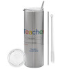 Tumbler stainless steel Silver 600ml, with metal straw & cleaning brush