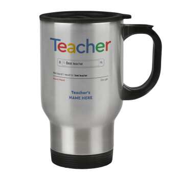 Searching for Best Teacher..., Stainless steel travel mug with lid, double wall 450ml