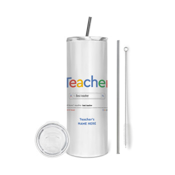 Searching for Best Teacher..., Eco friendly stainless steel tumbler 600ml, with metal straw & cleaning brush