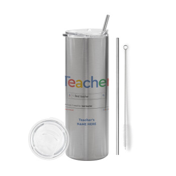 Searching for Best Teacher..., Tumbler stainless steel Silver 600ml, with metal straw & cleaning brush