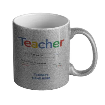 Searching for Best Teacher..., Κούπα Ασημένια Glitter που γυαλίζει, κεραμική, 330ml