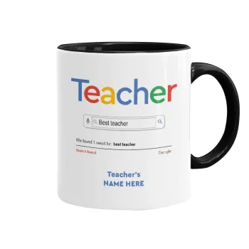 Searching for Best Teacher..., Κούπα χρωματιστή μαύρη, κεραμική, 330ml