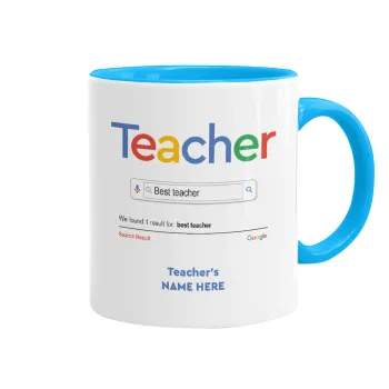 Searching for Best Teacher..., Mug colored light blue, ceramic, 330ml