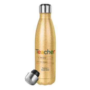 Searching for Best Teacher..., Glitter gold stainless steel thermos bottle, double-walled, 500ml