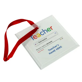 Searching for Best Teacher..., Στολίδι Χριστουγεννιάτικο στολίδι γυάλινο τετράγωνο 9x9cm