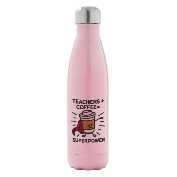 Teacher Coffee Super Power, Metal mug thermos Pink Iridiscent (Stainless steel), double wall, 500ml