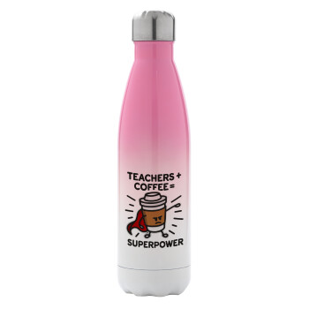 Teacher Coffee Super Power, Metal mug thermos Pink/White (Stainless steel), double wall, 500ml
