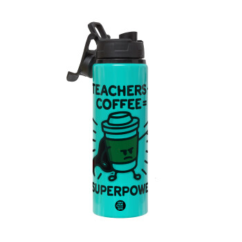 Teacher Coffee Super Power, Μεταλλικό παγούρι νερού με καπάκι ασφαλείας, αλουμινίου 850ml