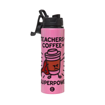Teacher Coffee Super Power, Μεταλλικό παγούρι νερού με καπάκι ασφαλείας, αλουμινίου 850ml