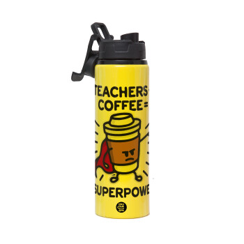 Teacher Coffee Super Power, Μεταλλικό παγούρι νερού με καπάκι ασφαλείας, αλουμινίου 850ml