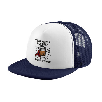 Teacher Coffee Super Power, Καπέλο Soft Trucker με Δίχτυ Dark Blue/White 