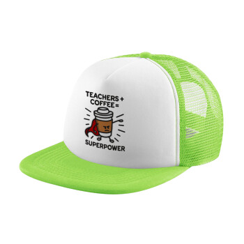 Teacher Coffee Super Power, Καπέλο Soft Trucker με Δίχτυ Πράσινο/Λευκό