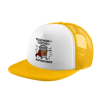 Teacher Coffee Super Power, Καπέλο Ενηλίκων Soft Trucker με Δίχτυ Κίτρινο/White (POLYESTER, ΕΝΗΛΙΚΩΝ, UNISEX, ONE SIZE)