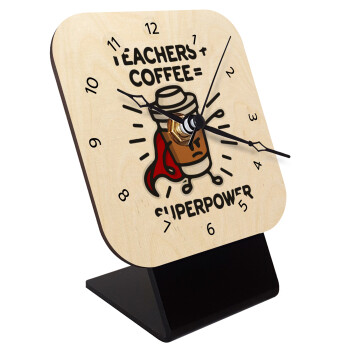 Teacher Coffee Super Power, Quartz Table clock in natural wood (10cm)