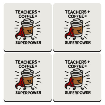 Teacher Coffee Super Power, ΣΕΤ 4 Σουβέρ ξύλινα τετράγωνα