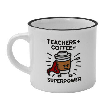 Teacher Coffee Super Power, Κούπα κεραμική vintage Λευκή/Μαύρη 230ml