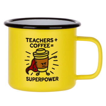 Teacher Coffee Super Power, Κούπα Μεταλλική εμαγιέ ΜΑΤ Κίτρινη 360ml