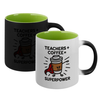 Teacher Coffee Super Power, Κούπα Μαγική εσωτερικό πράσινο, κεραμική 330ml που αλλάζει χρώμα με το ζεστό ρόφημα (1 τεμάχιο)