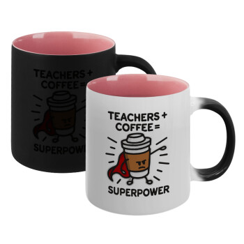 Teacher Coffee Super Power, Κούπα Μαγική εσωτερικό ΡΟΖ, κεραμική 330ml που αλλάζει χρώμα με το ζεστό ρόφημα