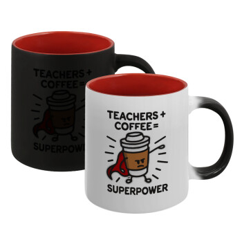 Teacher Coffee Super Power, Κούπα Μαγική εσωτερικό κόκκινο, κεραμική, 330ml που αλλάζει χρώμα με το ζεστό ρόφημα (1 τεμάχιο)