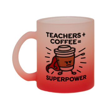 Teacher Coffee Super Power, Κούπα γυάλινη δίχρωμη με βάση το κόκκινο ματ, 330ml
