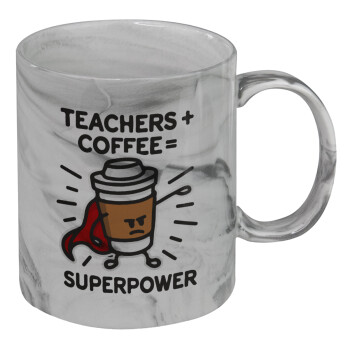 Teacher Coffee Super Power, Κούπα κεραμική, marble style (μάρμαρο), 330ml