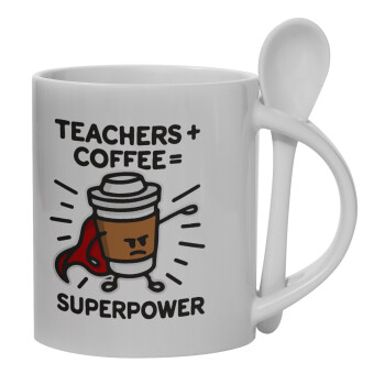 Teacher Coffee Super Power, Κούπα, κεραμική με κουταλάκι, 330ml (1 τεμάχιο)