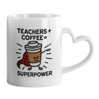 Teacher Coffee Super Power, Mug heart handle, ceramic, 330ml