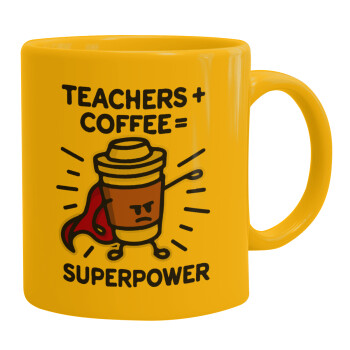 Teacher Coffee Super Power, Κούπα, κεραμική κίτρινη, 330ml (1 τεμάχιο)