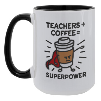 Teacher Coffee Super Power, Κούπα Mega 15oz, κεραμική Μαύρη, 450ml
