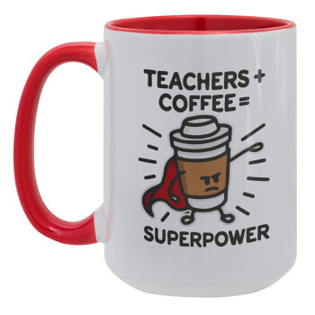 Teacher Coffee Super Power, Κούπα Mega 15oz, κεραμική Κόκκινη, 450ml