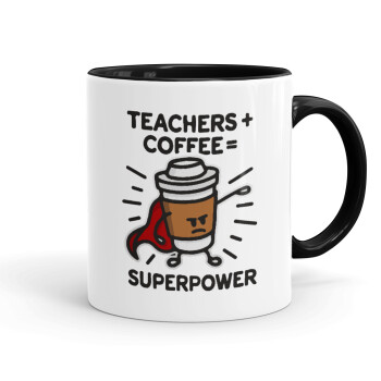 Teacher Coffee Super Power, Κούπα χρωματιστή μαύρη, κεραμική, 330ml