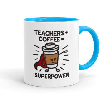 Teacher Coffee Super Power, Κούπα χρωματιστή γαλάζια, κεραμική, 330ml