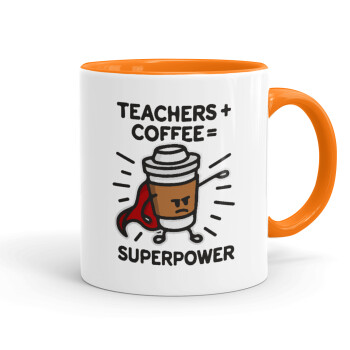 Teacher Coffee Super Power, Κούπα χρωματιστή πορτοκαλί, κεραμική, 330ml