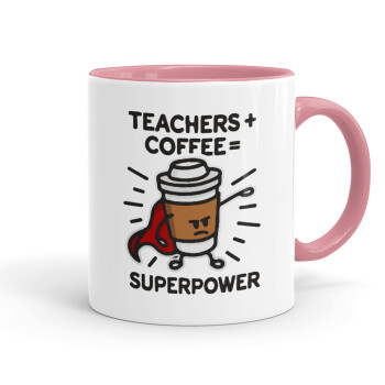 Teacher Coffee Super Power, Κούπα χρωματιστή ροζ, κεραμική, 330ml
