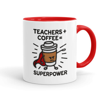 Teacher Coffee Super Power, Κούπα χρωματιστή κόκκινη, κεραμική, 330ml