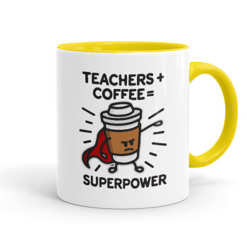 Teacher Coffee Super Power, Mug colored yellow, ceramic, 330ml