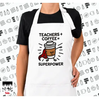 Teacher Coffee Super Power, Ποδιά μακριά Σεφ ολόσωμη με τσέπες white (ΕΝΗΛΙΚΩΝ)