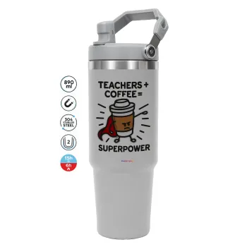 Teacher Coffee Super Power, ΓΚΡΙ χρώματος Θερμός Ανοξείδωτο 890ml (30oz) με χερούλι