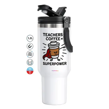 Teacher Coffee Super Power, Mega Tumbler με καπάκι, διπλού τοιχώματος (θερμό) 1,2L