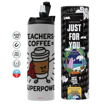 Teacher Coffee Super Power, Tumbler stainless steel GREY 600ml