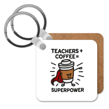 Teacher Coffee Super Power, Μπρελόκ Ξύλινο τετράγωνο MDF