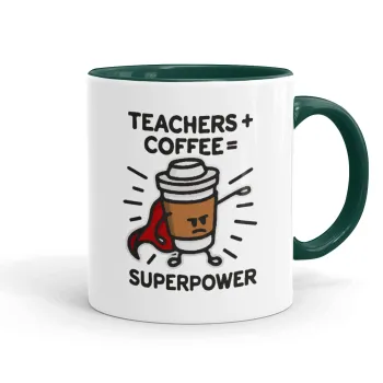 Teacher Coffee Super Power, Mug colored green, ceramic, 330ml