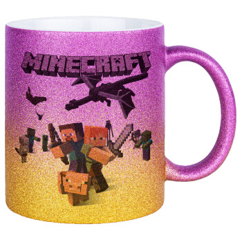 Minecraft Alex, Κούπα Χρυσή/Ροζ Glitter, κεραμική, 330ml