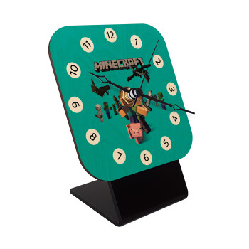 Minecraft Alex, Quartz Table clock in natural wood (10cm)