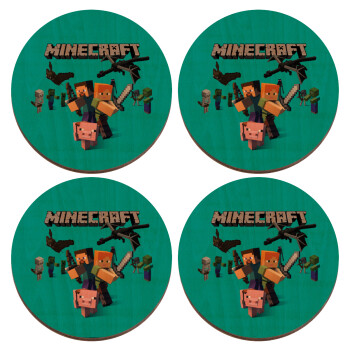 Minecraft Alex, ΣΕΤ x4 Σουβέρ ξύλινα στρογγυλά plywood (9cm)