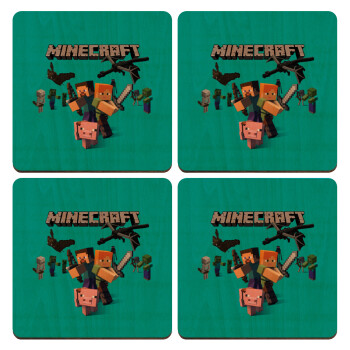 Minecraft Alex, ΣΕΤ x4 Σουβέρ ξύλινα τετράγωνα plywood (9cm)