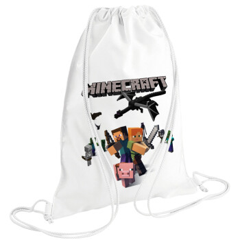 Minecraft Alex, Τσάντα πλάτης πουγκί GYMBAG λευκή (28x40cm)