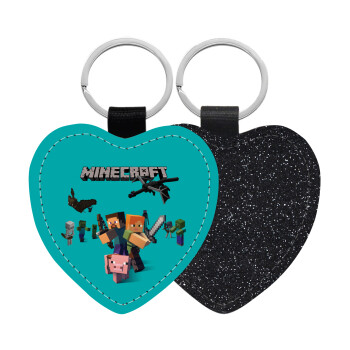 Minecraft Alex, Μπρελόκ PU δερμάτινο glitter καρδιά ΜΑΥΡΟ